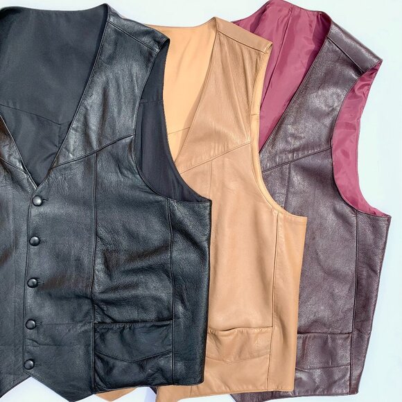 Men’s Custom Dark Brown Leather Vest w/Front Pockets & Buttons, Size 46R - Picture 7 of 8